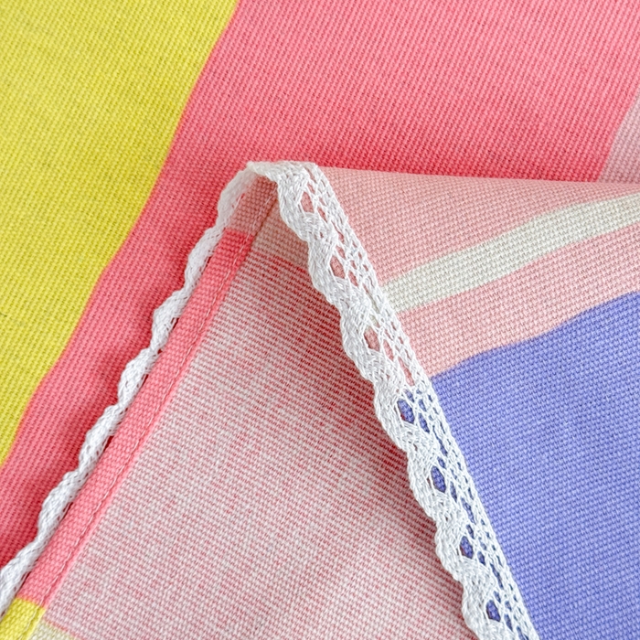 91家纺网 家纺一手货源 找家纺 仟网汇 2026新款老粗布蕾丝花边凉席席子三件套（无纺布手提包装） 彩虹