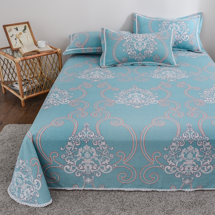 91家纺网 家纺一手货源 找家纺 仟网汇 2026新款老粗布蕾丝花边凉席席子三件套（无纺布手提包装） 欧式花