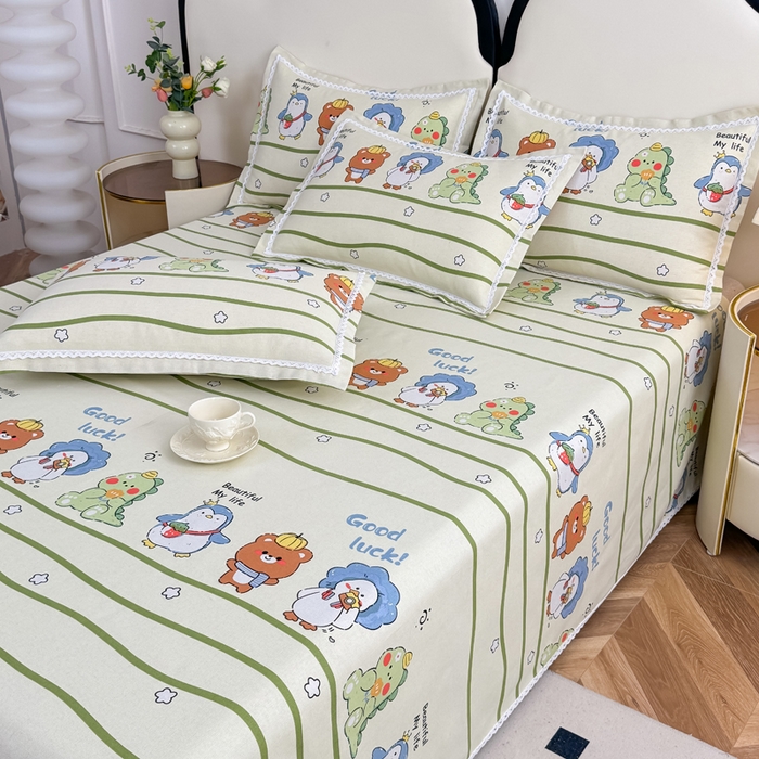 91家纺网 家纺一手货源 找家纺 仟网汇 2026新款老粗布蕾丝花边凉席席子三件套（无纺布手提包装） 动物园