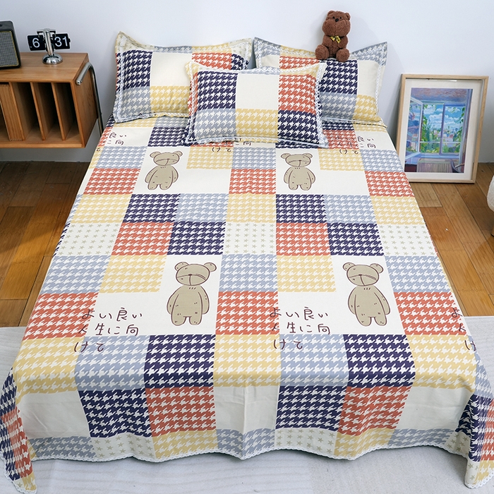 仟网汇 2026新款老粗布蕾丝花边凉席席子三件套（无纺布手提包装） 向往熊