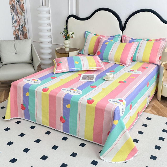 91家纺网 家纺一手货源 找家纺 仟网汇 2026新款老粗布蕾丝花边凉席席子三件套（无纺布手提包装） 彩虹