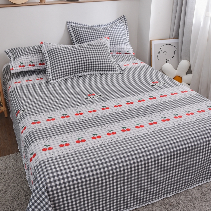 91家纺网 家纺一手货源 找家纺 仟网汇 2026新款老粗布蕾丝花边凉席席子三件套（无纺布手提包装） 樱桃