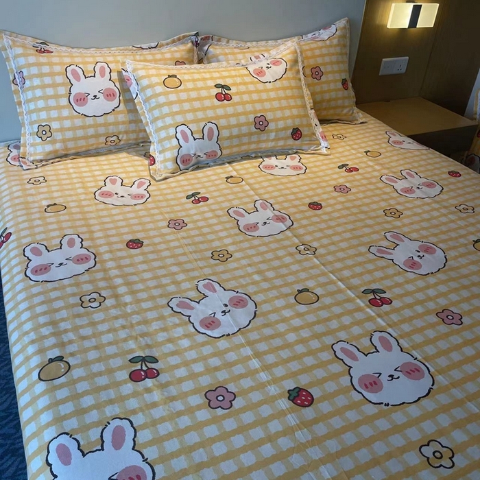 91家纺网 家纺一手货源 找家纺 仟网汇 2026新款老粗布蕾丝花边凉席席子三件套（无纺布手提包装） 水果兔