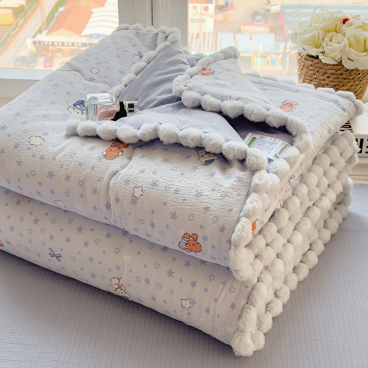 91家纺网 家纺一手货源 找家纺 （总）宝士康家纺 2026新款10A抗菌毛球花边邹邹纱夏被