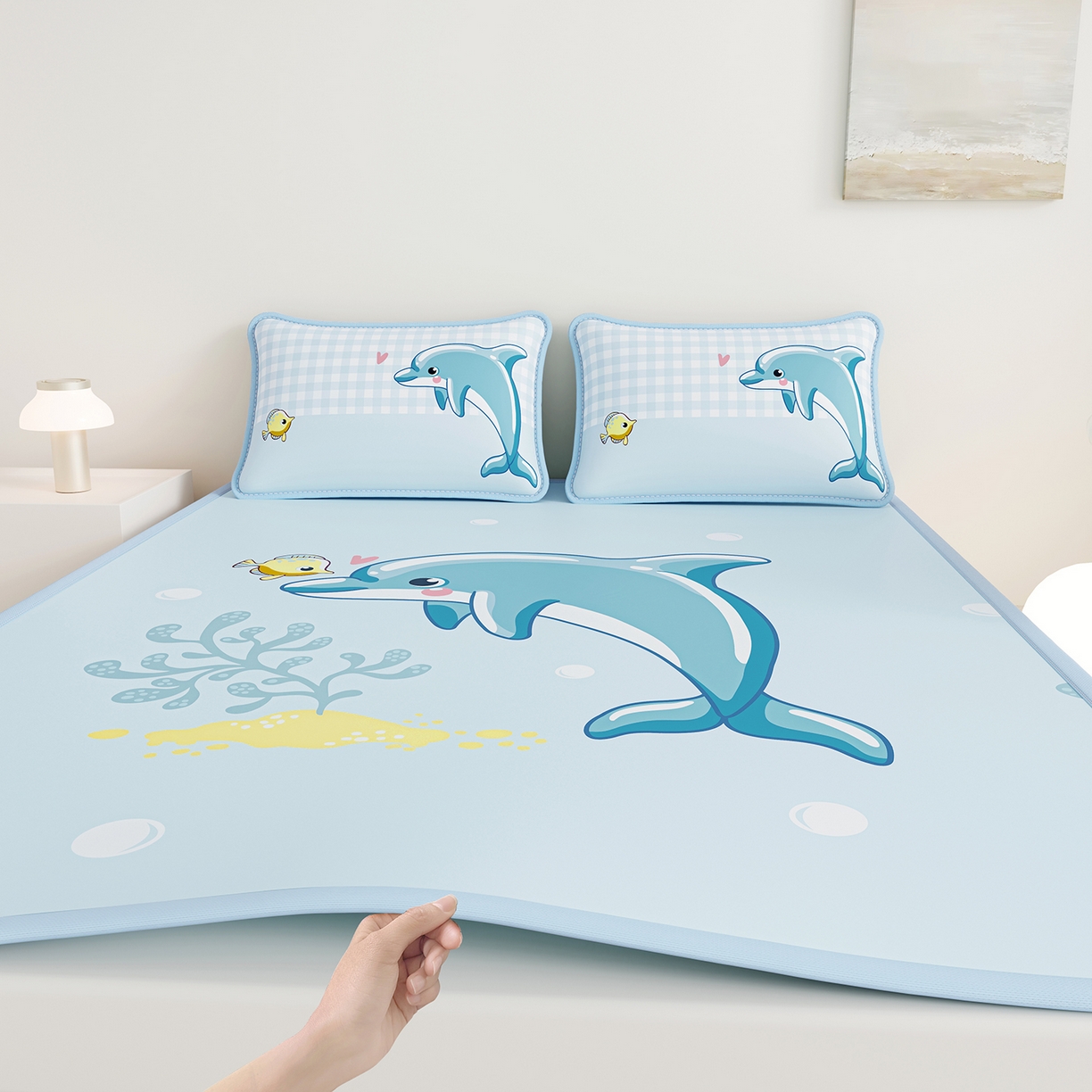 91家纺网 家纺一手货源 找家纺 （总）奇丝雅 2026A类数码印花大版卡通冰丝凉席双人席可机洗学生宿舍空调软席三件套三明治网底