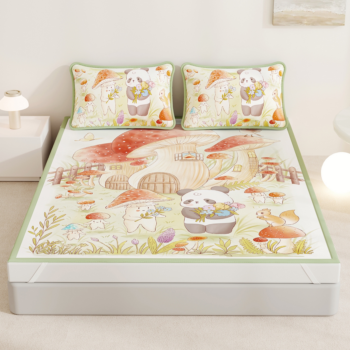 91家纺网 家纺一手货源 找家纺 （总）奇丝雅 2026A类数码印花大版卡通冰丝凉席双人席可机洗学生宿舍空调软席三件套三明治网底