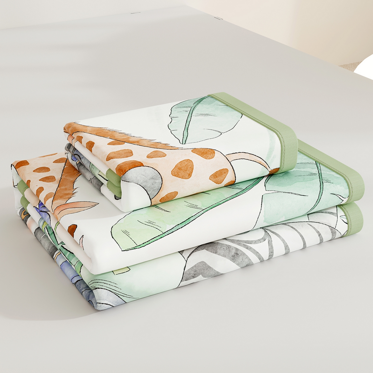 91家纺网 家纺一手货源 找家纺 奇丝雅 2026A类数码印花大版卡通冰丝凉席双人席可机洗学生宿舍空调软席三件套三明治网底 动物乐园