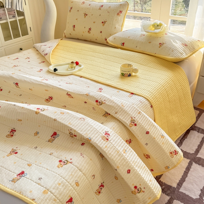 91家纺网 家纺一手货源 找家纺 （总）晓时候 2026新款双层纱印花单床盖床盖单件单品床盖