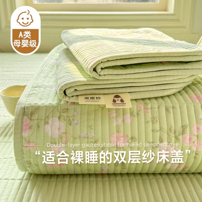 91家纺网 家纺一手货源 找家纺 （总）晓时候 2026新款双层纱印花单床盖床盖单件单品床盖