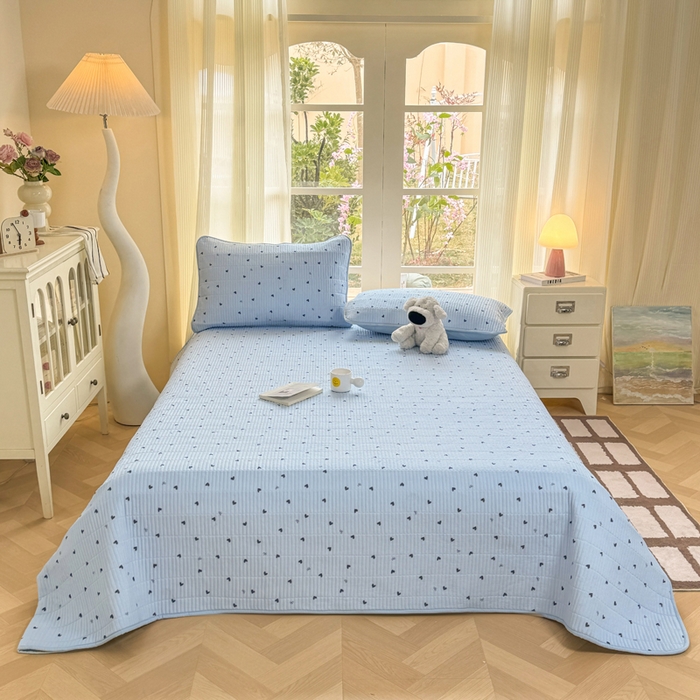 91家纺网 家纺一手货源 找家纺 晓时候 2026新款双层纱印花单床盖床盖单件单品床盖 小确幸