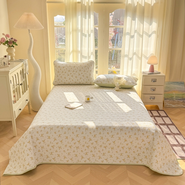 91家纺网 家纺一手货源 找家纺 晓时候 2026新款双层纱印花单床盖床盖单件单品床盖 安然入夏