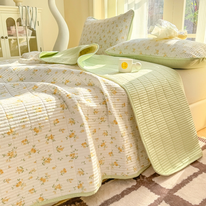 91家纺网 家纺一手货源 找家纺 晓时候 2026新款双层纱印花单床盖床盖单件单品床盖 安然入夏