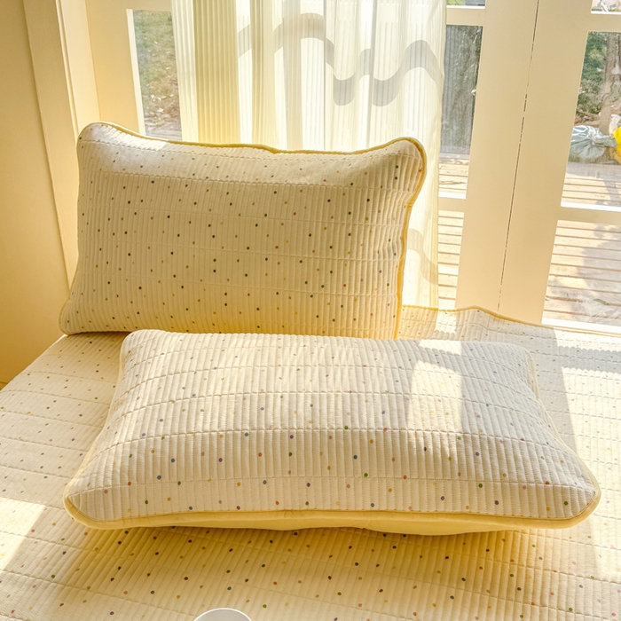 91家纺网 家纺一手货源 找家纺 晓时候 2026新款双层纱印花单床盖床盖单件单品床盖 多彩波点