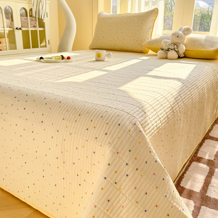 91家纺网 家纺一手货源 找家纺 晓时候 2026新款双层纱印花单床盖床盖单件单品床盖 多彩波点