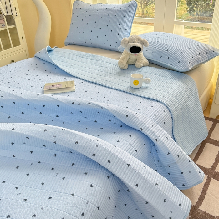 91家纺网 家纺一手货源 找家纺 晓时候 2026新款双层纱印花单床盖床盖单件单品床盖 小确幸