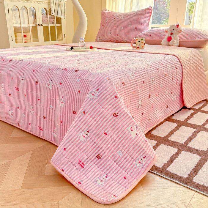 91家纺网 家纺一手货源 找家纺 晓时候 2026新款双层纱印花单床盖床盖单件单品床盖 甜甜西高地