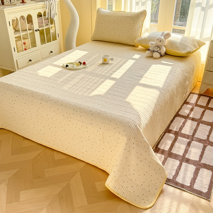 91家纺网 家纺一手货源 找家纺 晓时候 2026新款双层纱印花单床盖床盖单件单品床盖 多彩波点