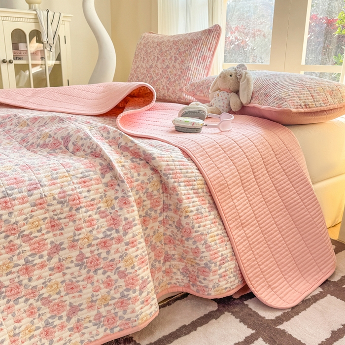 91家纺网 家纺一手货源 找家纺 晓时候 2026新款双层纱印花单床盖床盖单件单品床盖 繁花