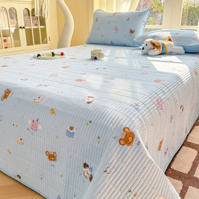 91家纺网 家纺一手货源 找家纺 晓时候 2026新款双层纱印花单床盖床盖单件单品床盖 萌宠派对