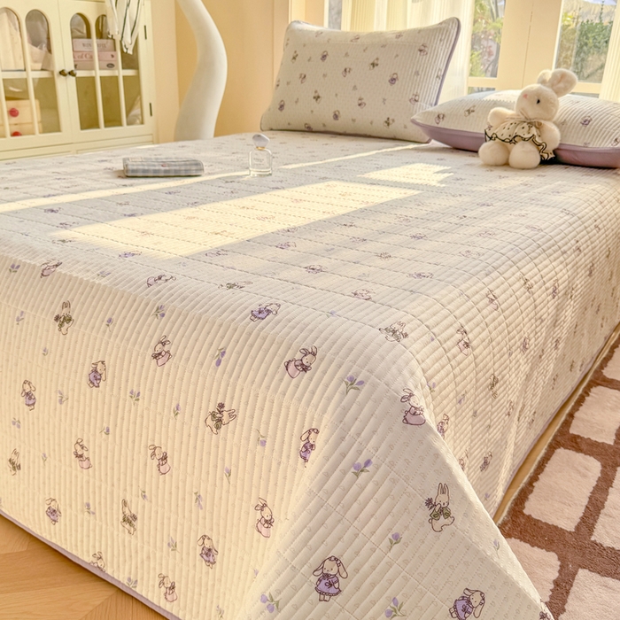 91家纺网 家纺一手货源 找家纺 晓时候 2026新款双层纱印花单床盖床盖单件单品床盖 花间兔