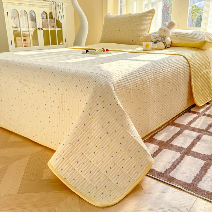 91家纺网 家纺一手货源 找家纺 晓时候 2026新款双层纱印花单床盖床盖单件单品床盖 多彩波点