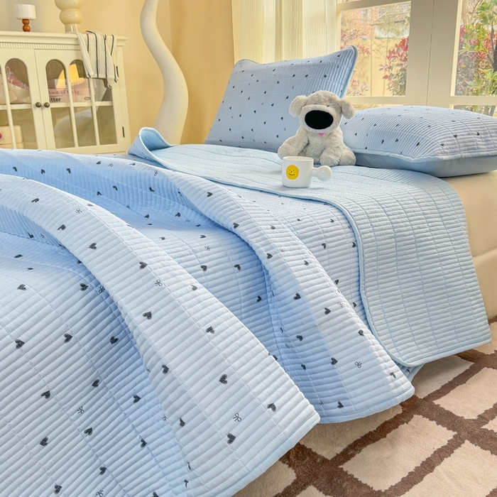 91家纺网 家纺一手货源 找家纺 晓时候 2026新款双层纱印花单床盖床盖单件单品床盖 小确幸