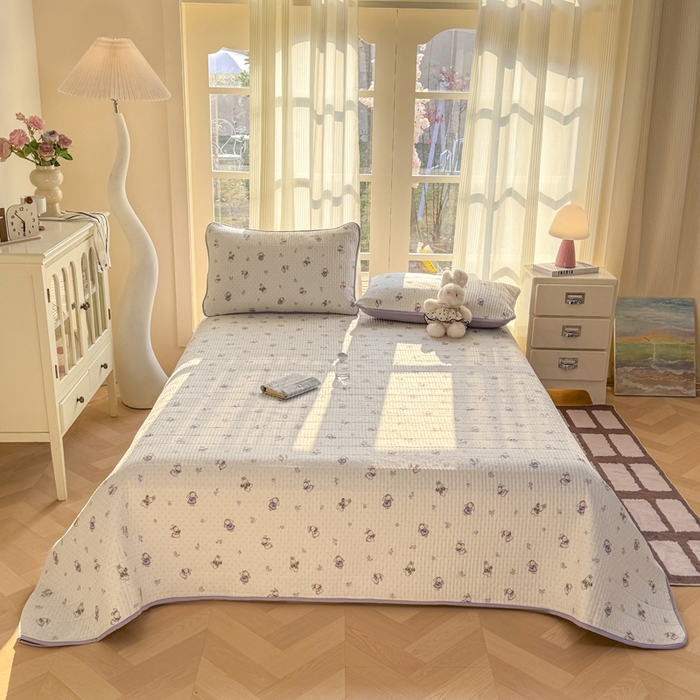 91家纺网 家纺一手货源 找家纺 晓时候 2026新款双层纱印花单床盖床盖单件单品床盖 花间兔