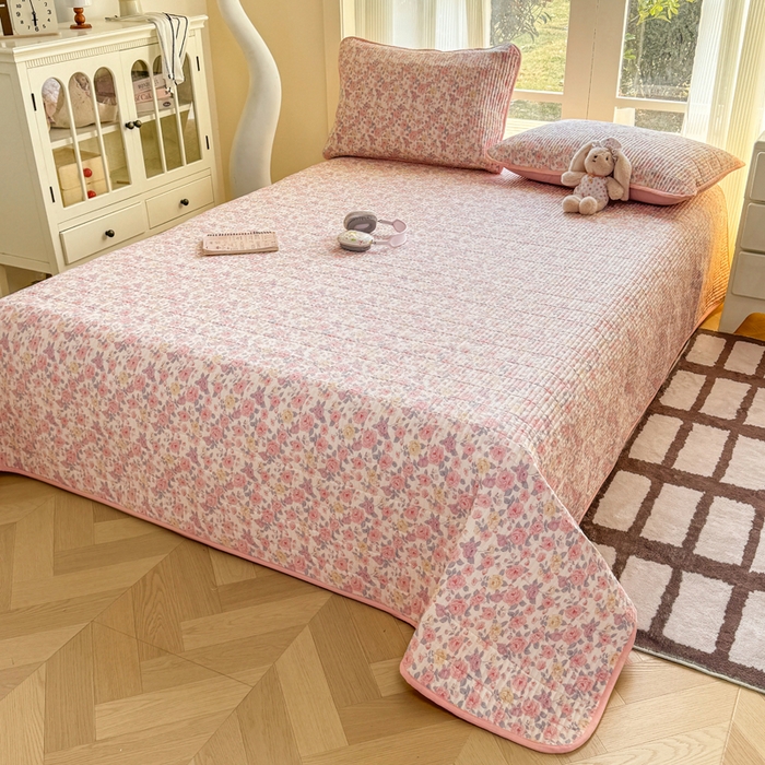 91家纺网 家纺一手货源 找家纺 晓时候 2026新款双层纱印花单床盖床盖单件单品床盖 繁花