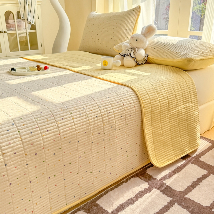 91家纺网 家纺一手货源 找家纺 晓时候 2026新款双层纱印花单床盖床盖单件单品床盖 多彩波点