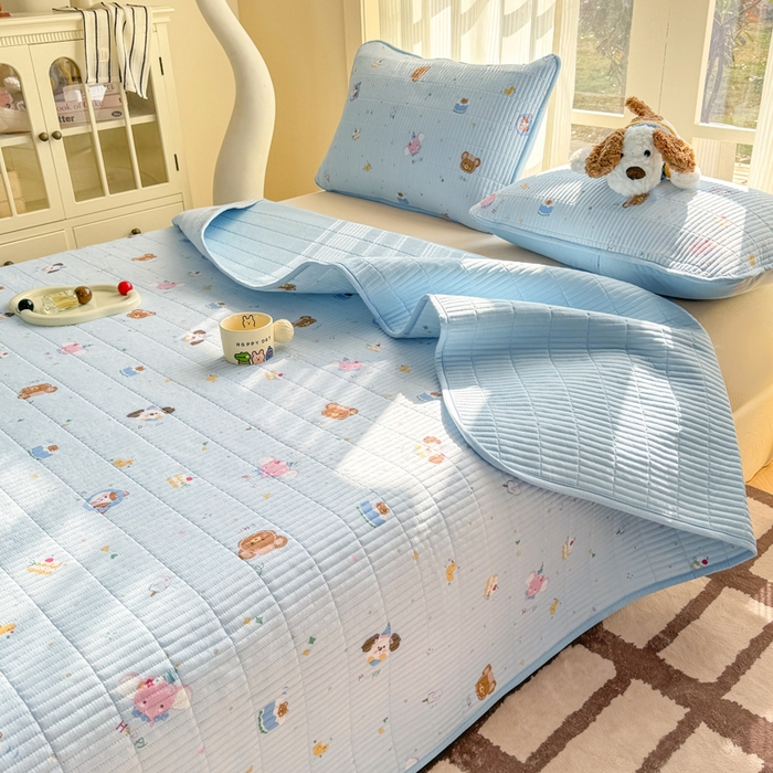 91家纺网 家纺一手货源 找家纺 晓时候 2026新款双层纱印花单床盖床盖单件单品床盖 萌宠派对