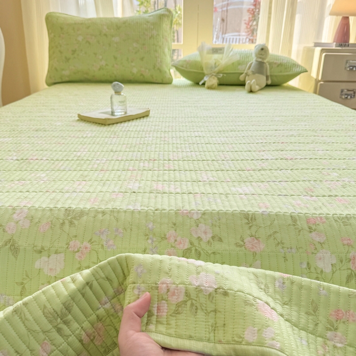 91家纺网 家纺一手货源 找家纺 晓时候 2026新款双层纱印花单床盖床盖单件单品床盖 芊芊花语