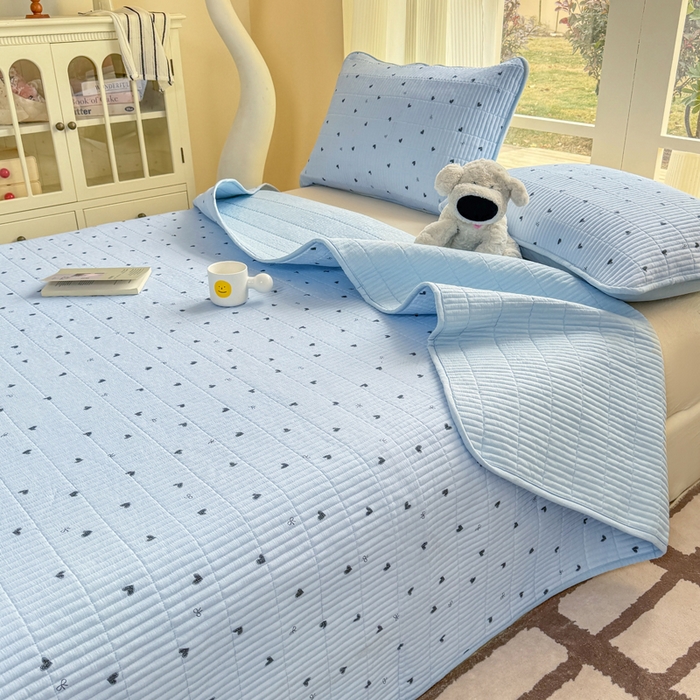 91家纺网 家纺一手货源 找家纺 晓时候 2026新款双层纱印花单床盖床盖单件单品床盖 小确幸