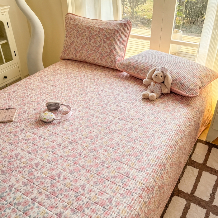 91家纺网 家纺一手货源 找家纺 晓时候 2026新款双层纱印花单床盖床盖单件单品床盖 繁花