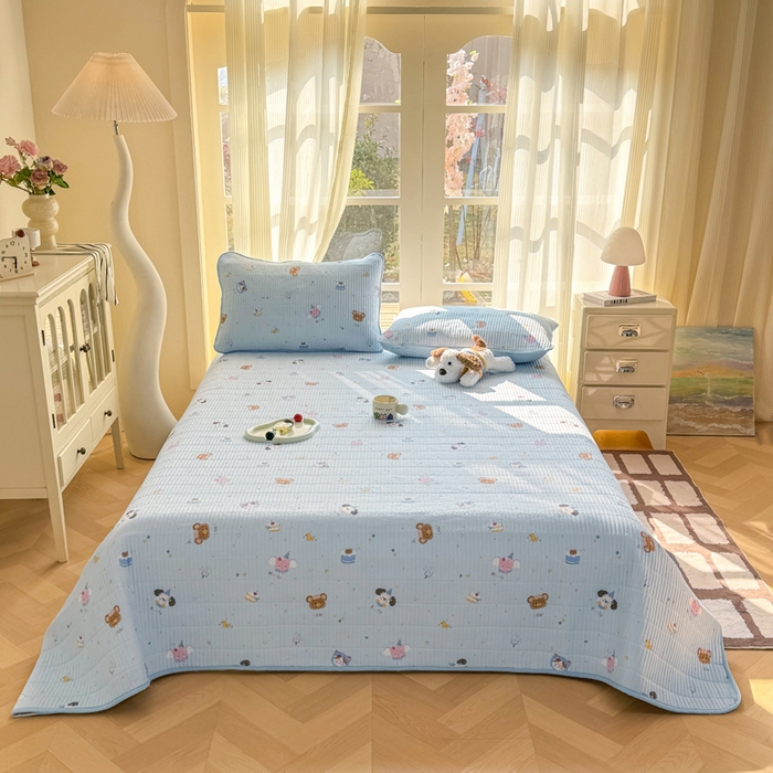 91家纺网 家纺一手货源 找家纺 晓时候 2026新款双层纱印花单床盖床盖单件单品床盖 萌宠派对