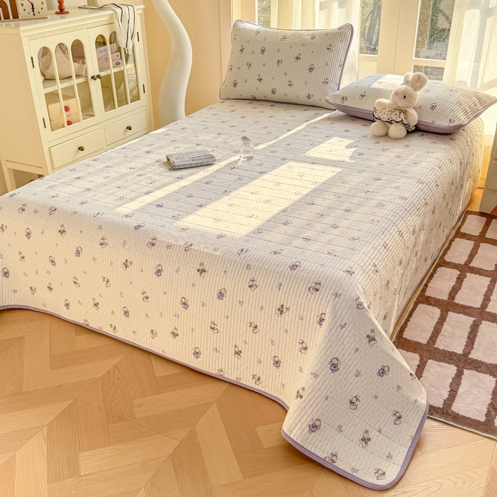 91家纺网 家纺一手货源 找家纺 晓时候 2026新款双层纱印花单床盖床盖单件单品床盖 花间兔