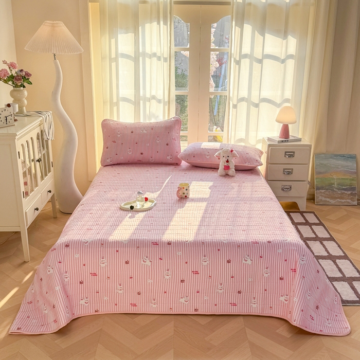 91家纺网 家纺一手货源 找家纺 晓时候 2026新款双层纱印花单床盖床盖单件单品床盖 甜甜西高地