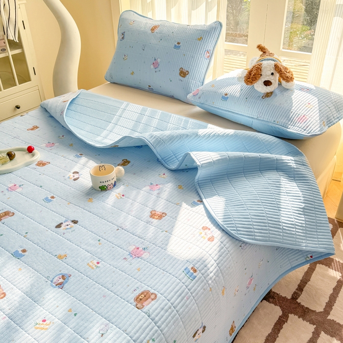 91家纺网 家纺一手货源 找家纺 晓时候 2026新款双层纱印花单床盖床盖单件单品床盖 萌宠派对