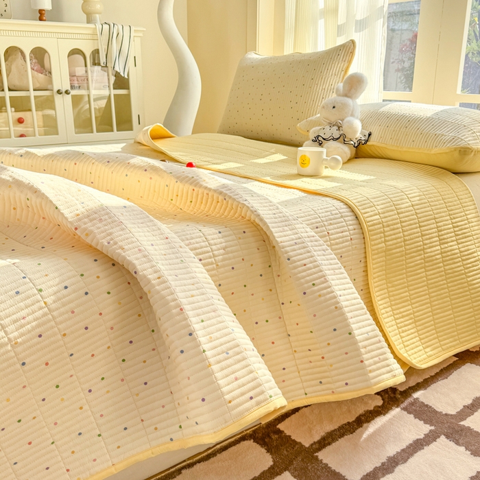 91家纺网 家纺一手货源 找家纺 晓时候 2026新款双层纱印花单床盖床盖单件单品床盖 多彩波点