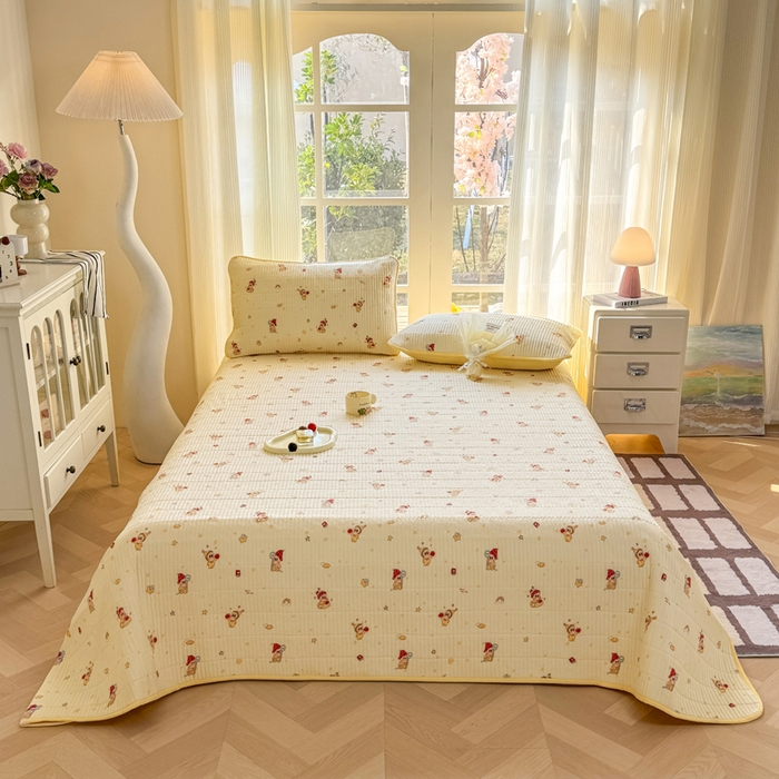 91家纺网 家纺一手货源 找家纺 晓时候 2026新款双层纱印花单床盖床盖单件单品床盖 萌萌星星人