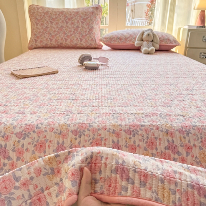 91家纺网 家纺一手货源 找家纺 晓时候 2026新款双层纱印花单床盖床盖单件单品床盖 繁花