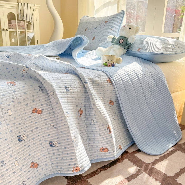 91家纺网 家纺一手货源 找家纺 晓时候 2026新款双层纱印花单床盖床盖单件单品床盖 俏皮狗