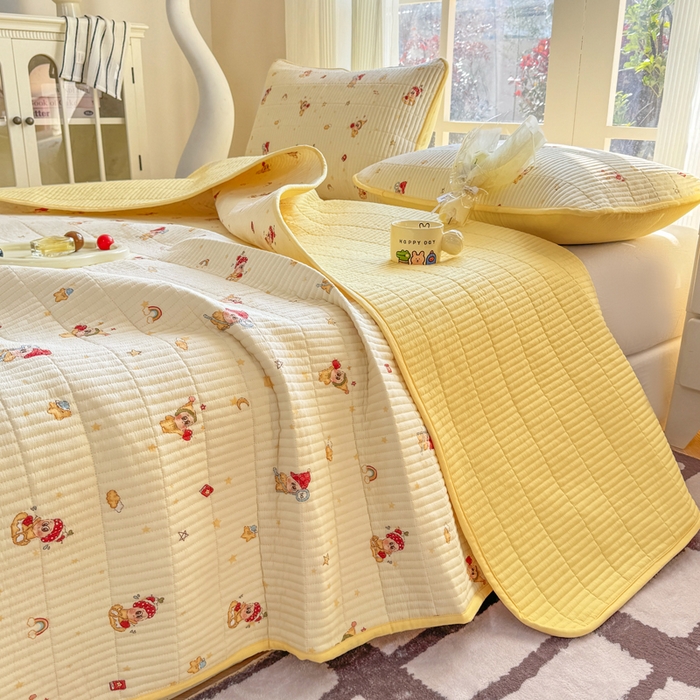 91家纺网 家纺一手货源 找家纺 晓时候 2026新款双层纱印花单床盖床盖单件单品床盖 萌萌星星人