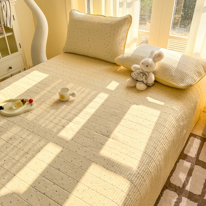 91家纺网 家纺一手货源 找家纺 晓时候 2026新款双层纱印花单床盖床盖单件单品床盖 多彩波点