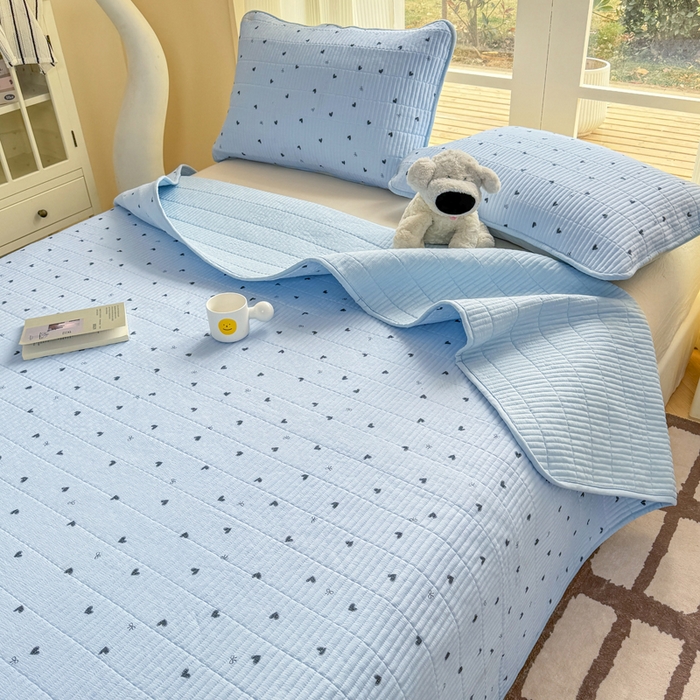 91家纺网 家纺一手货源 找家纺 晓时候 2026新款双层纱印花单床盖床盖单件单品床盖 小确幸