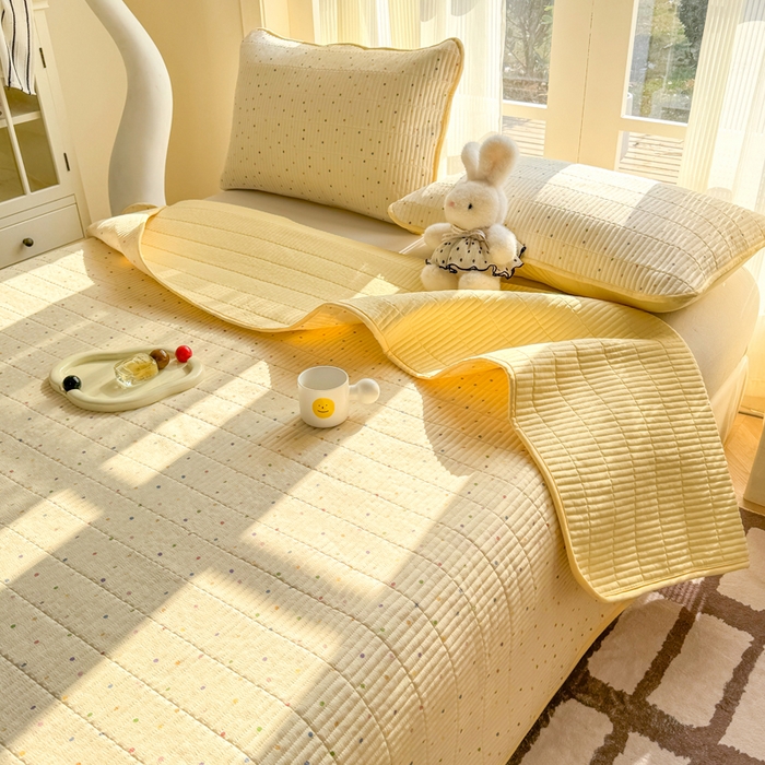 91家纺网 家纺一手货源 找家纺 晓时候 2026新款双层纱印花单床盖床盖单件单品床盖 多彩波点