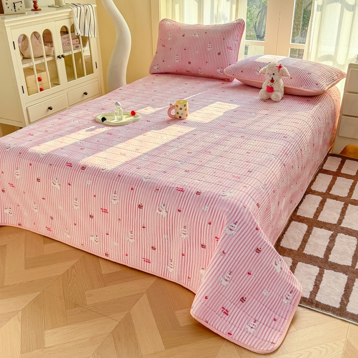 91家纺网 家纺一手货源 找家纺 晓时候 2026新款双层纱印花单床盖床盖单件单品床盖 甜甜西高地