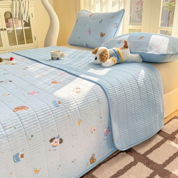 91家纺网 家纺一手货源 找家纺 晓时候 2026新款双层纱印花单床盖床盖单件单品床盖 萌宠派对