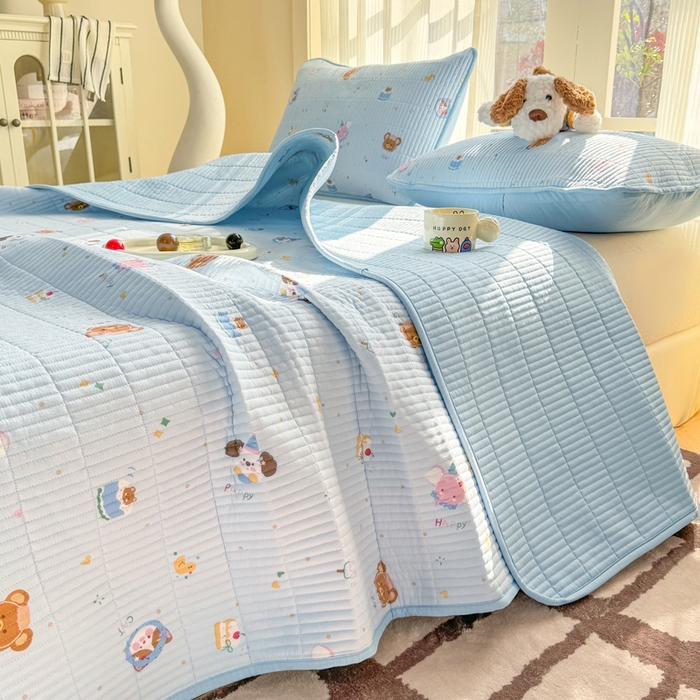 91家纺网 家纺一手货源 找家纺 晓时候 2026新款双层纱印花单床盖床盖单件单品床盖 萌宠派对