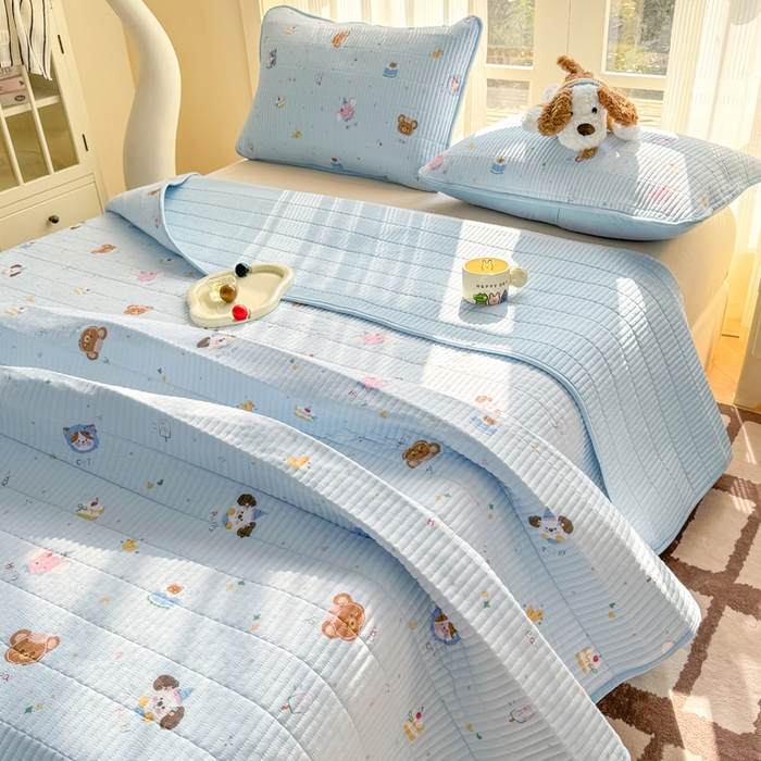 91家纺网 家纺一手货源 找家纺 晓时候 2026新款双层纱印花单床盖床盖单件单品床盖 萌宠派对