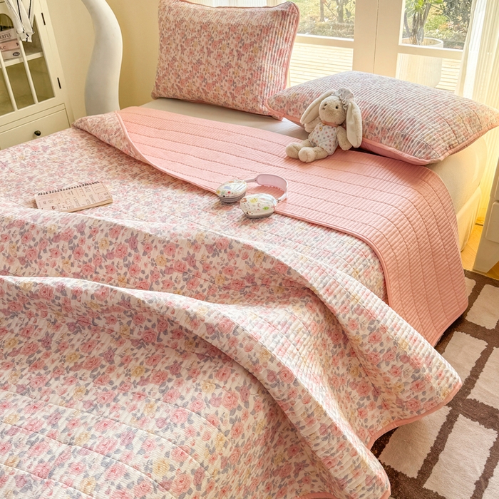 91家纺网 家纺一手货源 找家纺 晓时候 2026新款双层纱印花单床盖床盖单件单品床盖 繁花